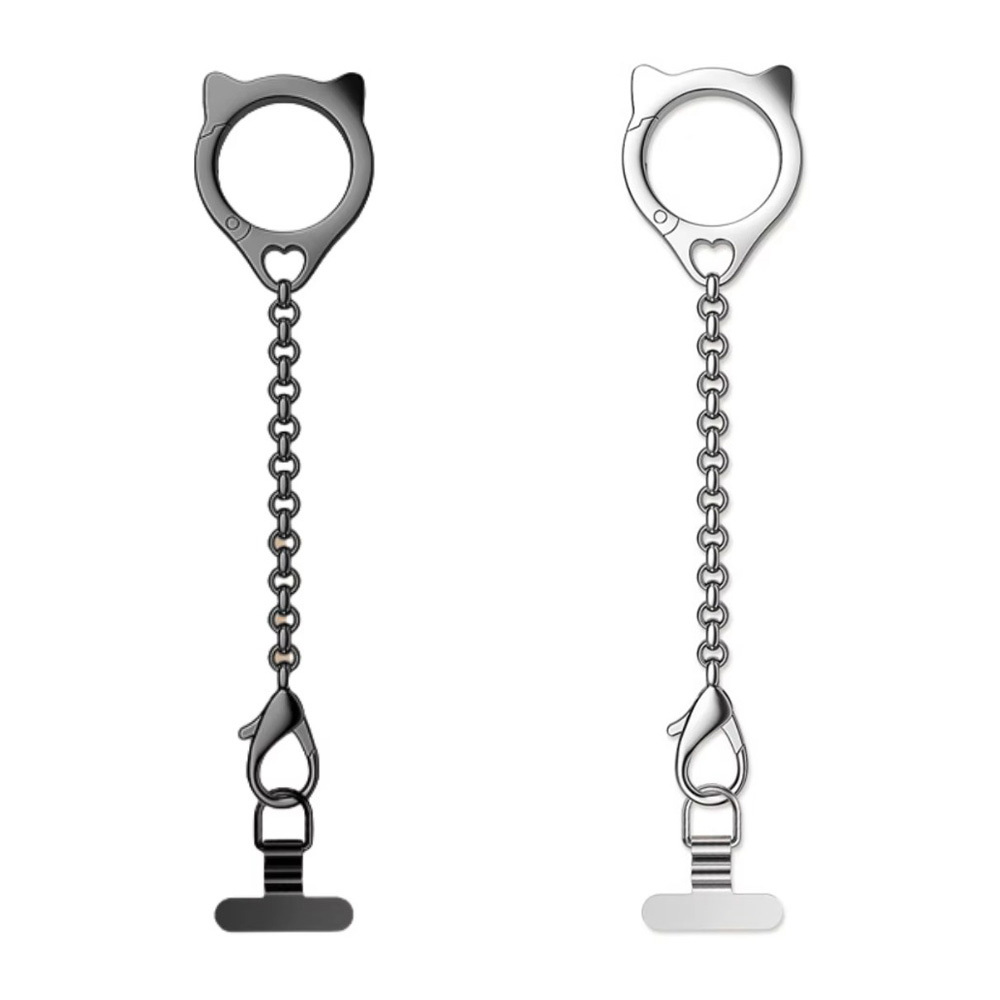 Phone Accessories Chain - 猫の頭の形をしたメタル製スマホケース、ランヤードと取り外し可能なリングバックル付き、多機能チェーン携帯ストラップアクセサリー