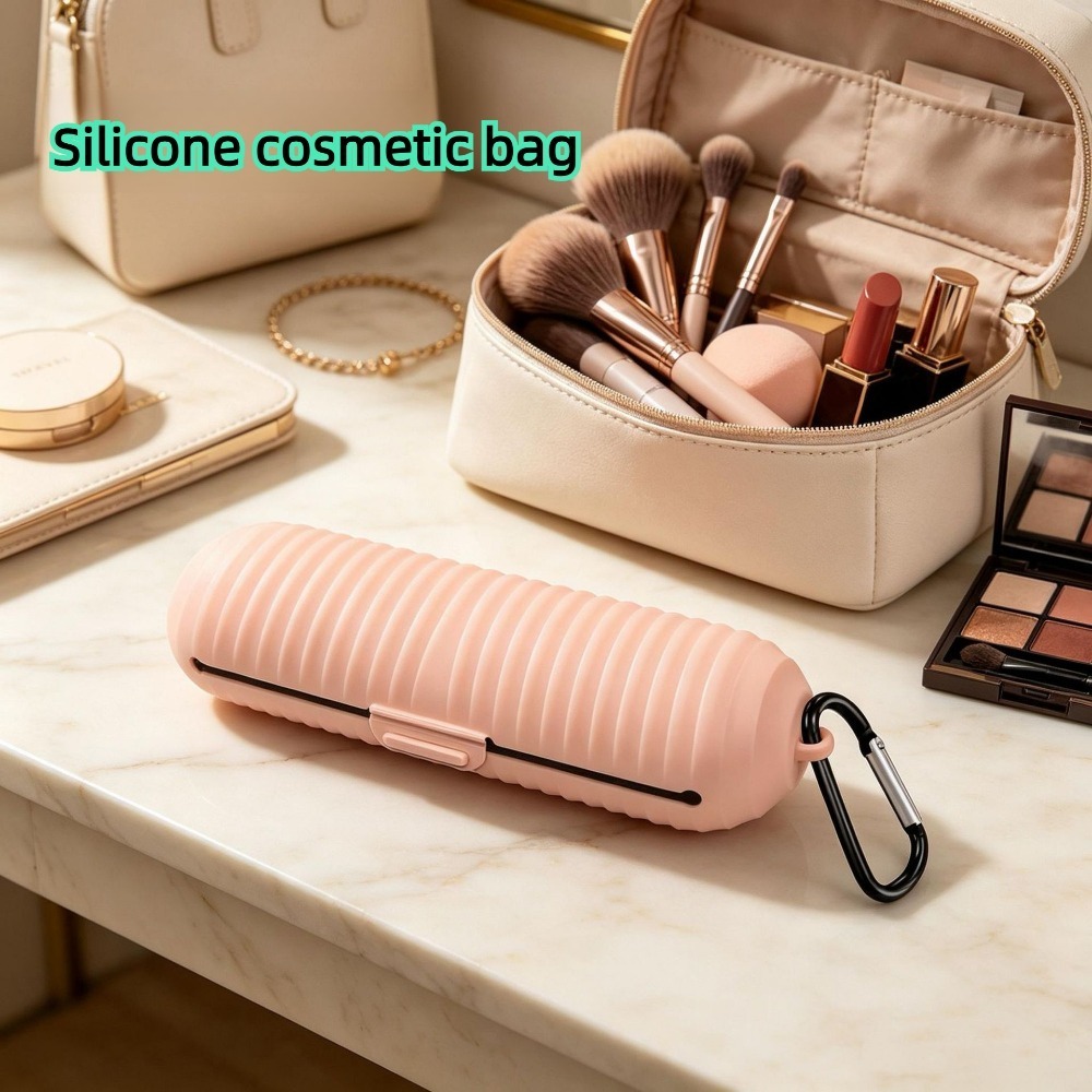 Phone Accessories For Travel - ポータブルシリコン製メイクブラシホルダーケース、旅行に便利な化粧ブラシ収納ポーチ、洗えるメイクブラシオーガナイザー
