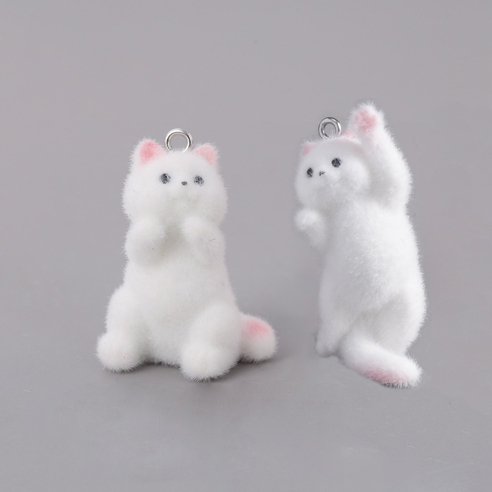 Phone Accessories Chain - 2個入り フロッキング加工 小さな猫の樹脂製チャーム 動物ペンダント DIY スマホストラップ
