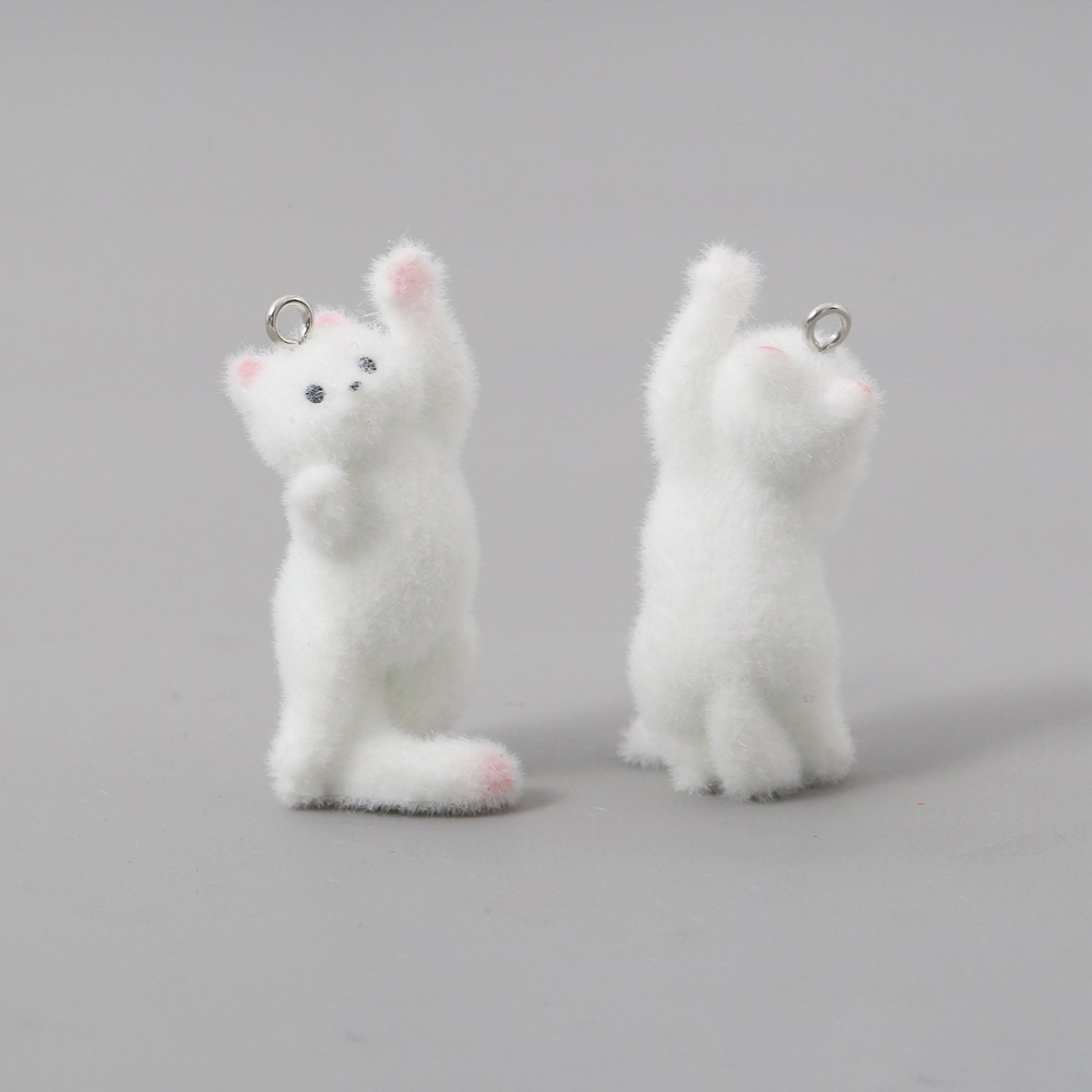 2個入り フロッキング加工 小さな猫の樹脂製チャーム 動物ペ - Phone Accessories Chain のレビューと価格